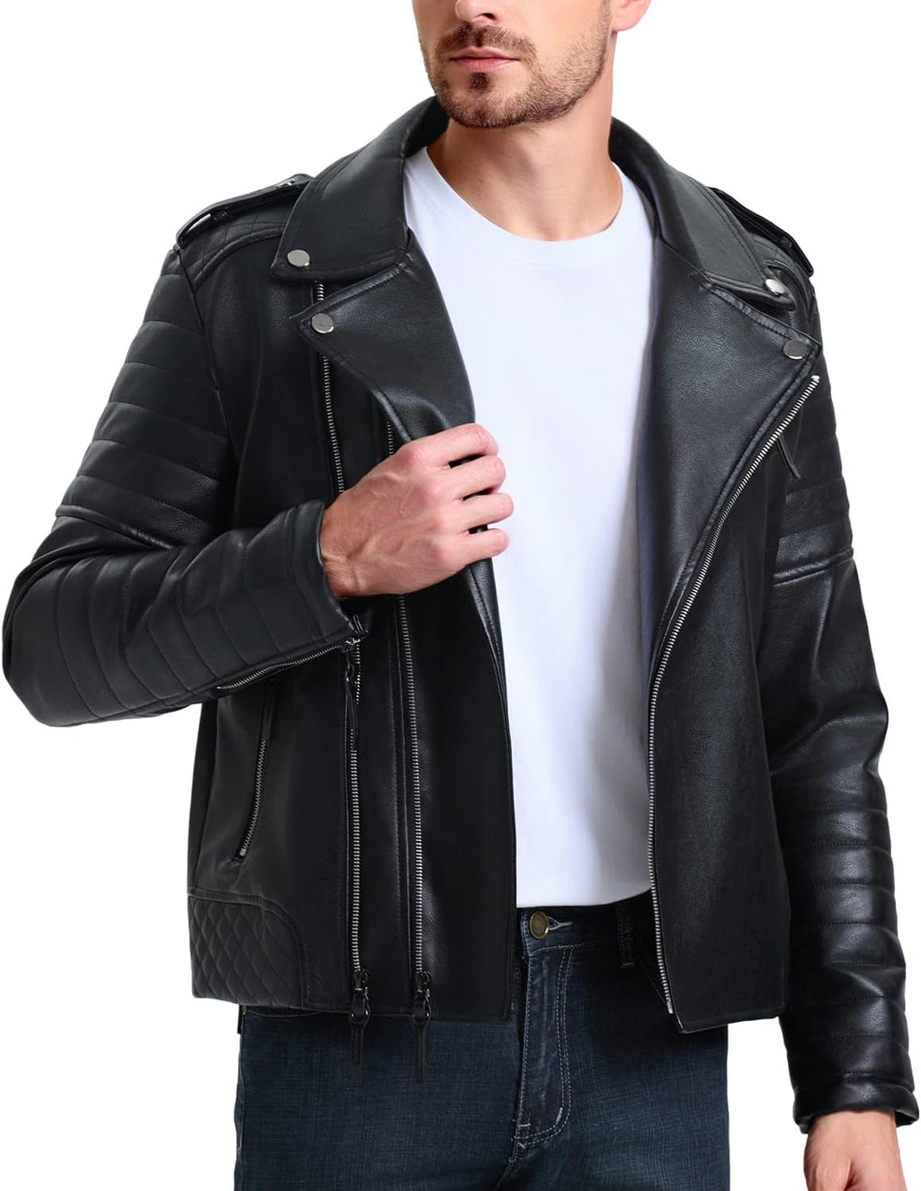 mens leather jackets faux bomber jacket for men motorcycle lapel asymmetric zip up slim fit biker coat