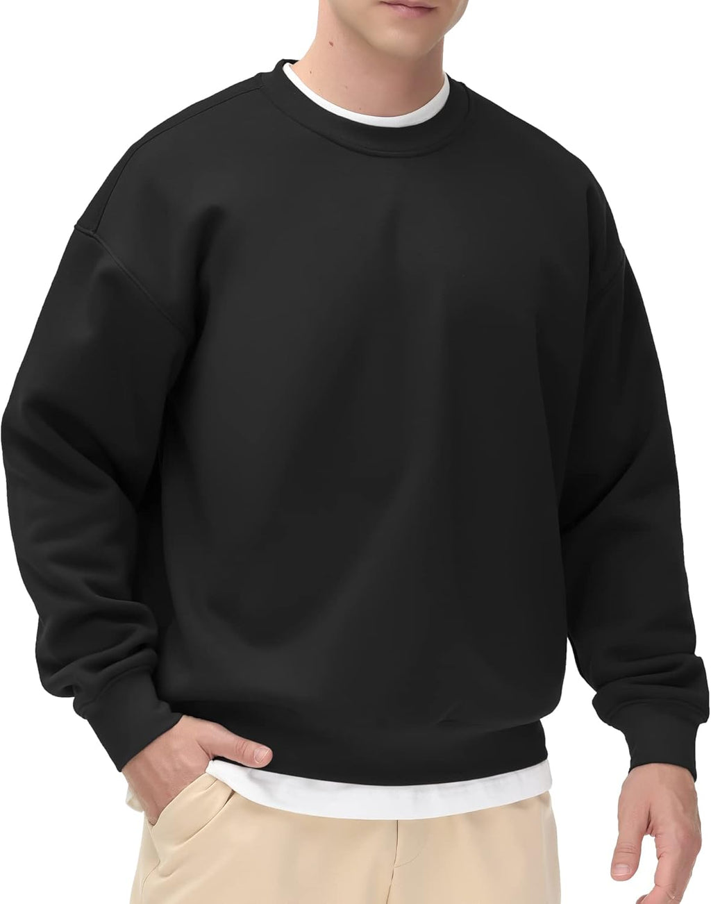 mens fleece crewneck sweatshirt thick loose fit soft basic pullover sweatshirt 2