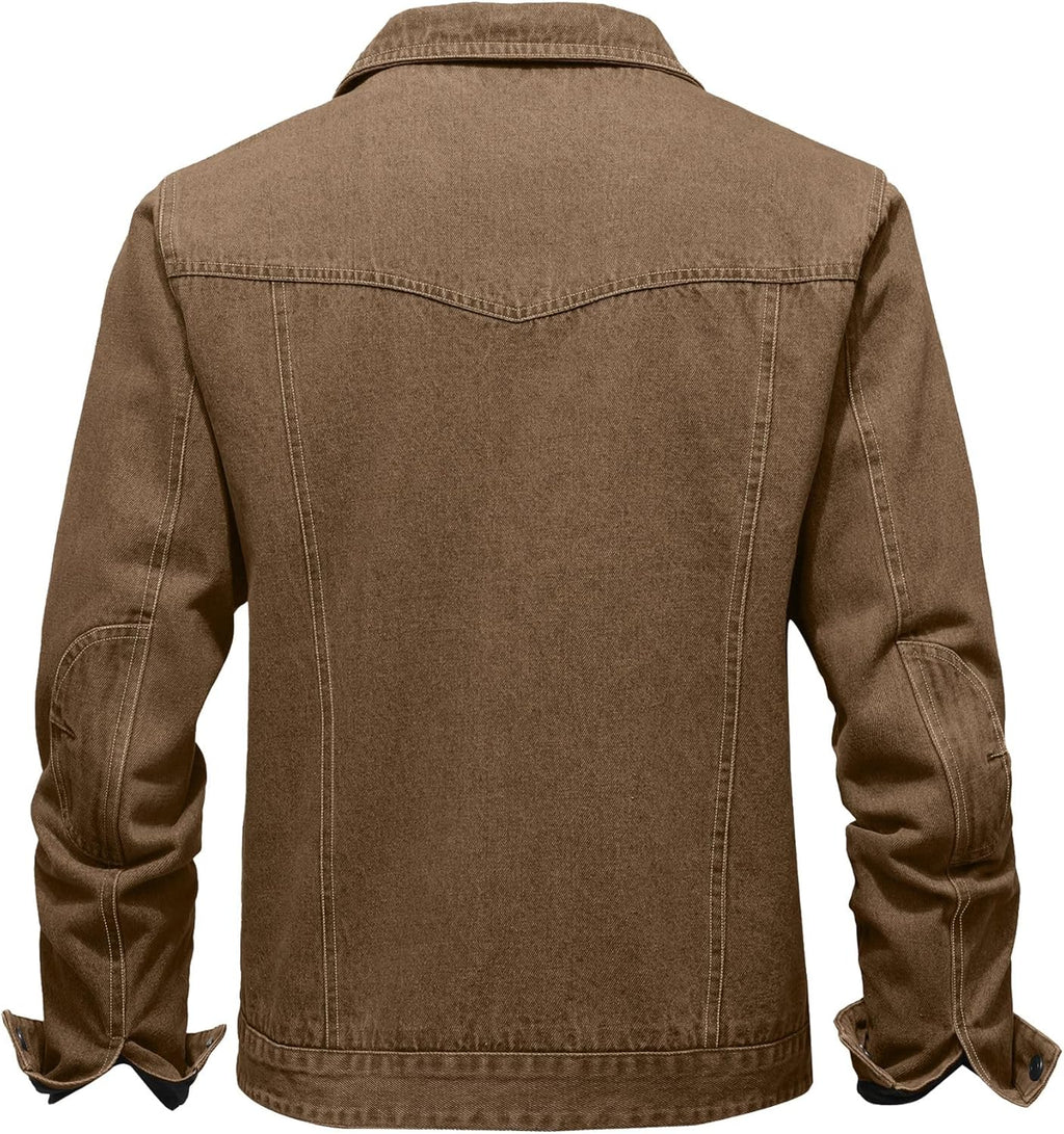 mens denim jacket with flannel lined jean jackets for winter vintage cowboy cut snap closure classic heavy duty