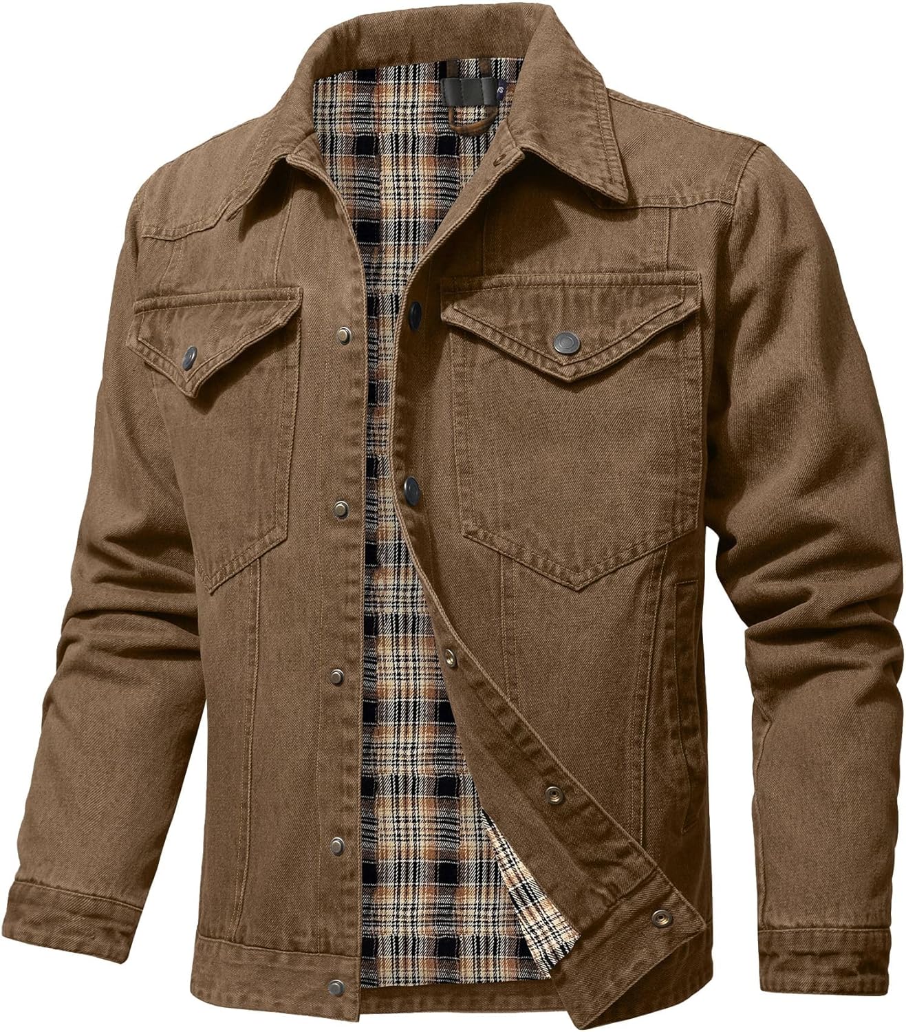mens denim jacket with flannel lined jean jackets for winter vintage cowboy cut snap closure classic heavy duty