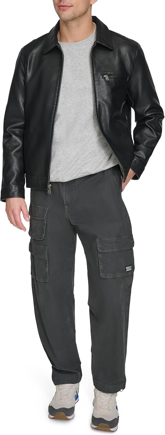 mens faux leather laydown collar racer jacket