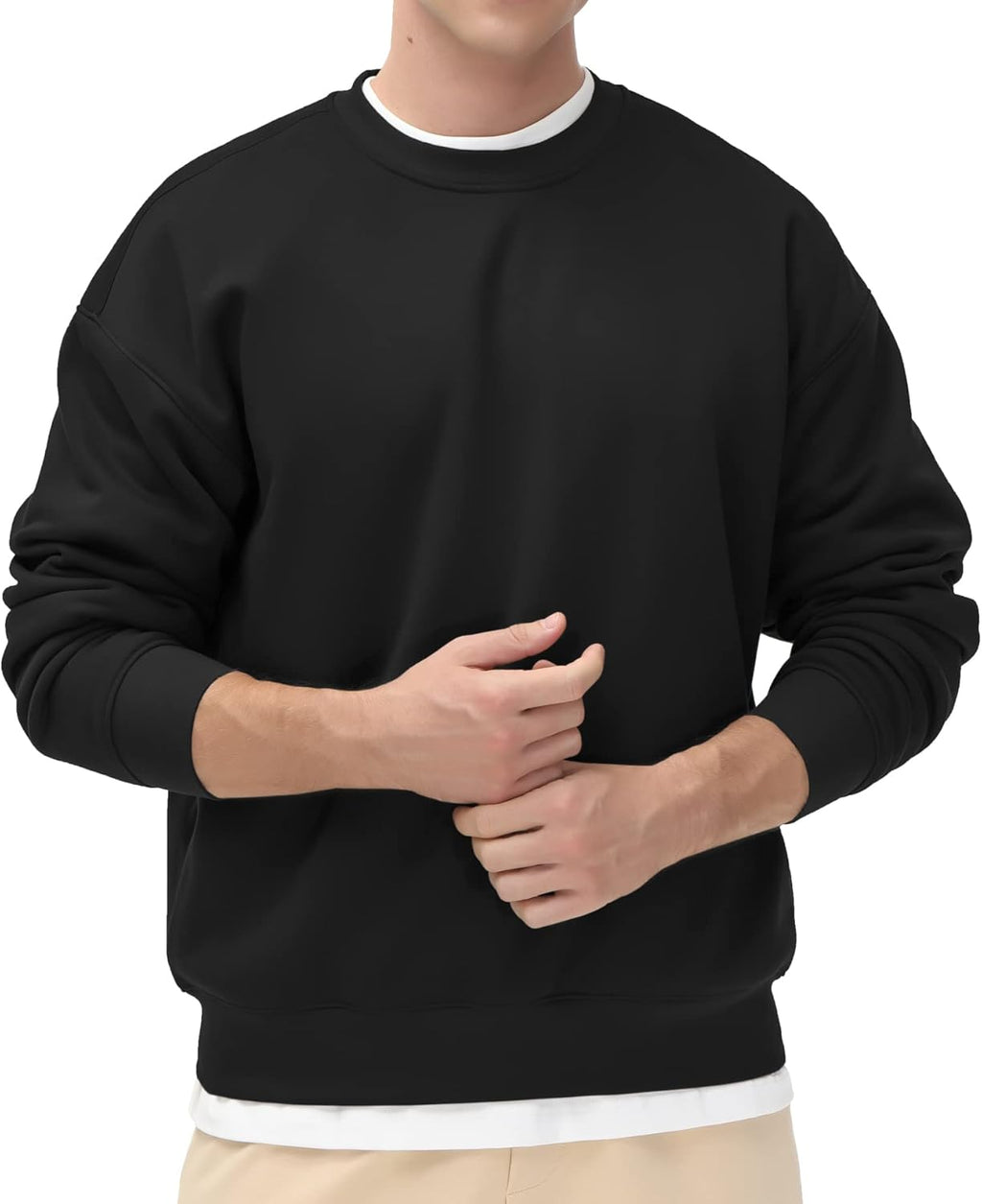 mens fleece crewneck sweatshirt thick loose fit soft basic pullover sweatshirt 2