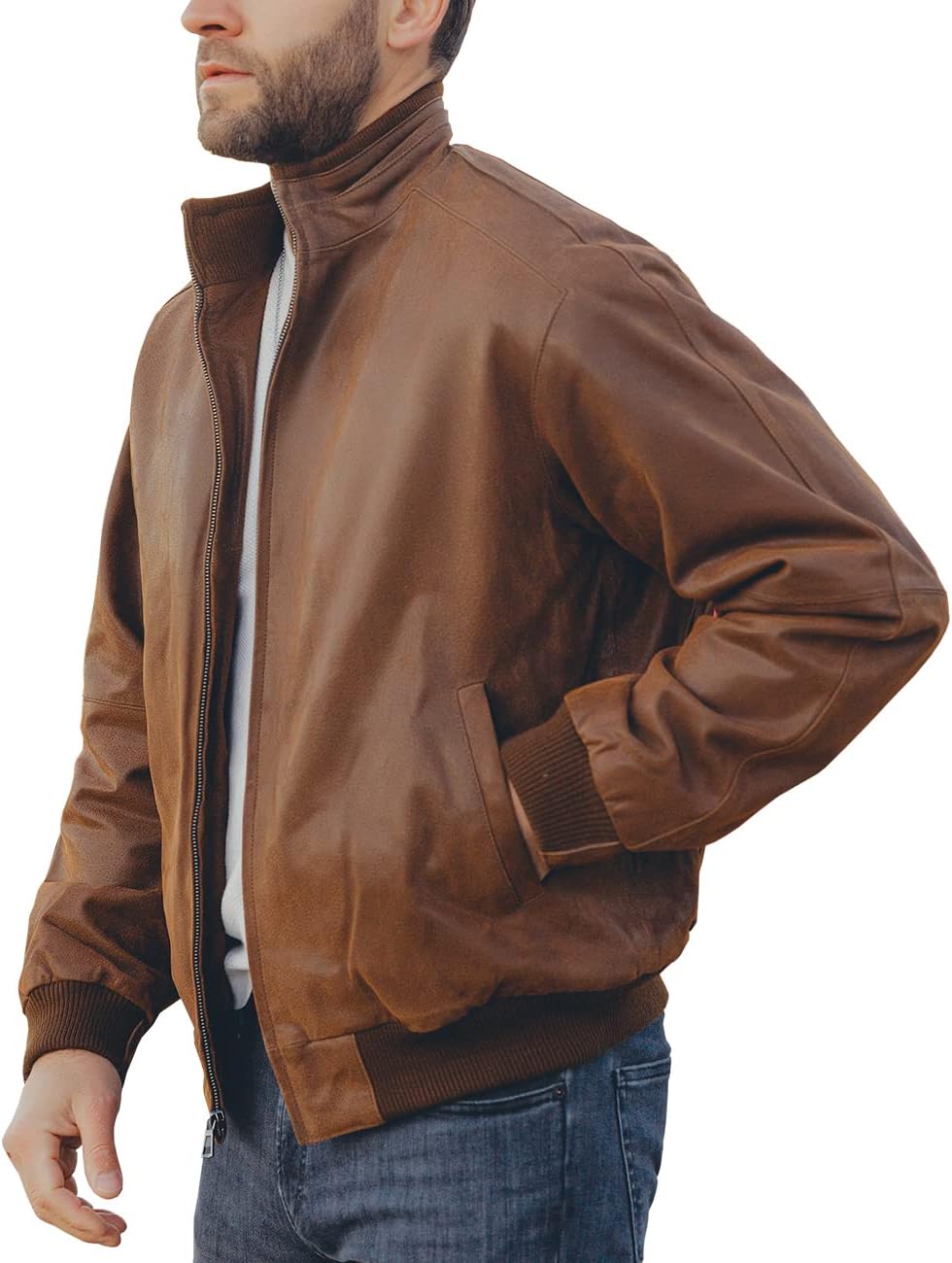 mens real leather bomber casual jacket