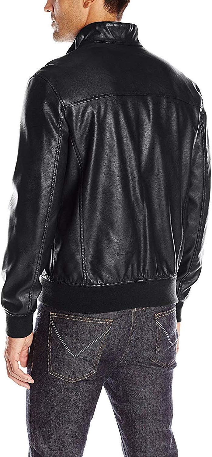 mens faux leather bomber jacket