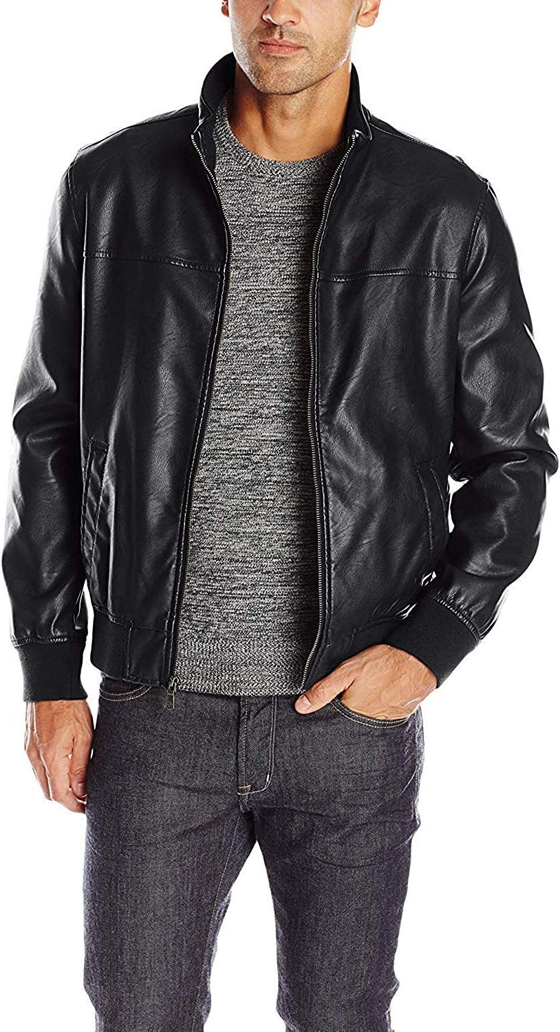 mens faux leather bomber jacket